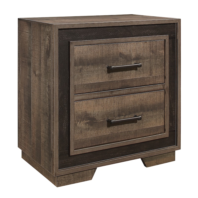 Rustic Style 1pc Nightstand Two-Tone Embossed Faux-Wood Bed Side Table Bedroom Furniture