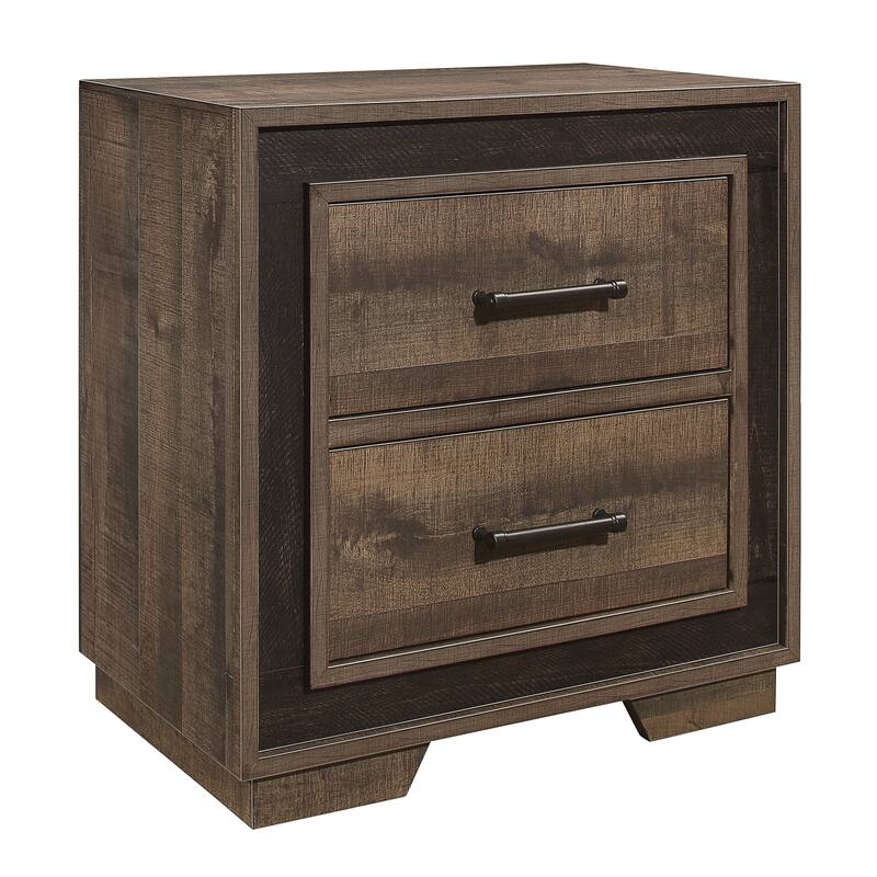 Rustic Two-Tone Nightstand, Embossed Faux-Wood, Bedside Table, Bedroom Decor