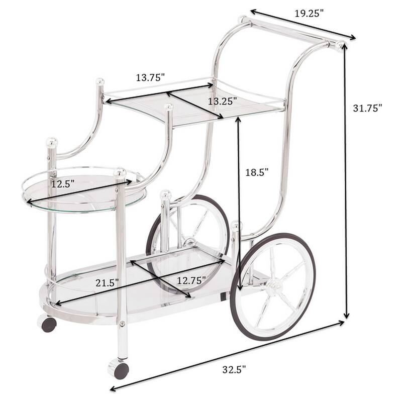 Sarandon Chrome 3-tier Glass Shelf Metal Bar Cart