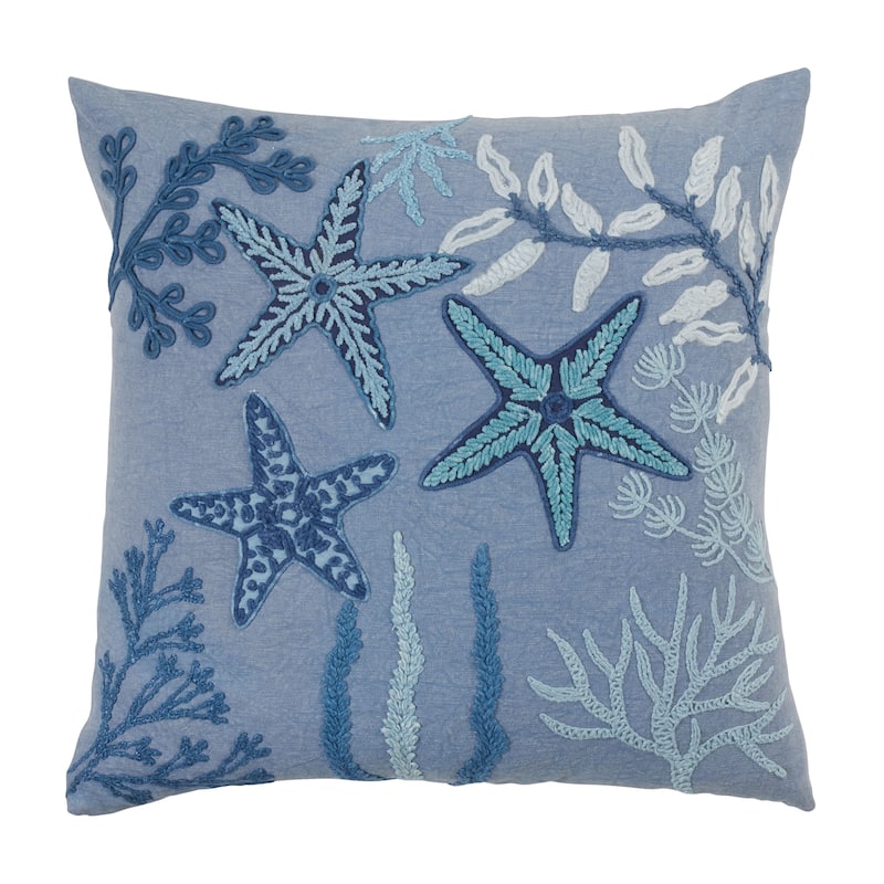 Stonewashed Pillow With Starfish Design - Feather Down - 20"x20"