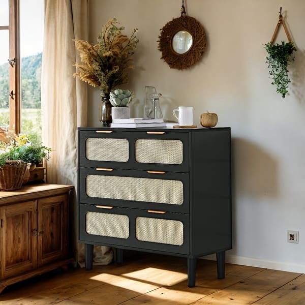 Farmhouse Style 3-Drawers Dresser, Rattan Storage Locker with Wide Drawers and Metal Handles, for Bedroom Entrance, Black - Bed Bath & Beyond - 39375251 Farmhouse Style 3-Drawers Dresser, Rattan Storage Locker with Wide Drawers and Metal Handles, for Bedroom Entrance, Black - Bed Bath & Beyond - 39375251