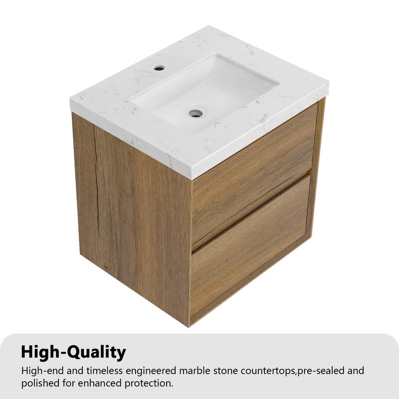 NebulaSky 24/ 30/ 36/ 48 in Wall Mounted Single Sink Bathroom Vanity with Engineered Stone Top Combo Cabinet Vanity Set