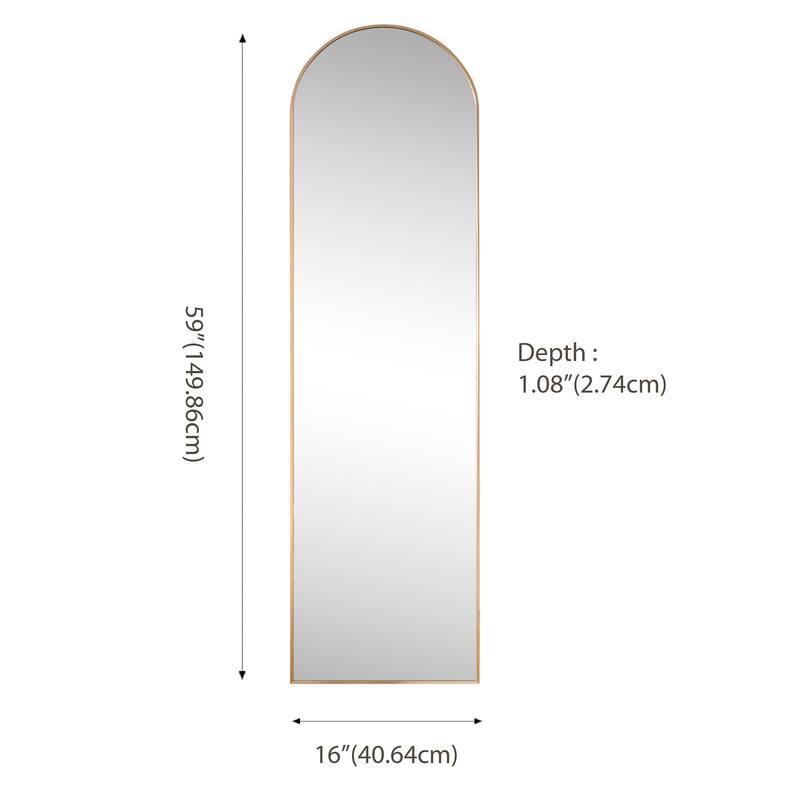 16 in. W x 59 in. H Large Arched Metal Framed Floor Full-Length Mirror - 59 H x 16 W x 1.08 D