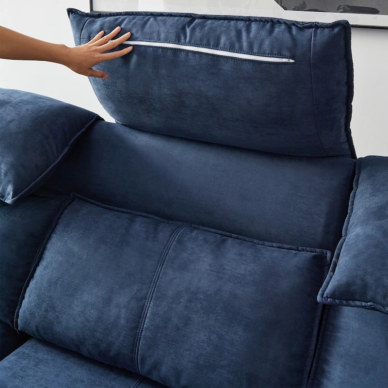 Large Modern Upholstered L-Shaped Down Filled Sofa with Metal Legs