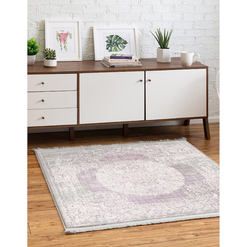 Contemporary Franbu Collection Area Rug - Purple - 4' Square