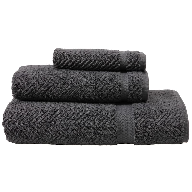 Strick & Bolton Jora Turkish Cotton Herringbone Weave 3-piece Towel Set - Dark Grey