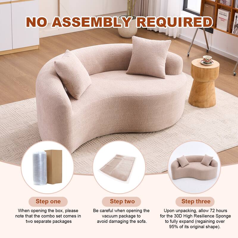 Yin-Yang Design Single Chaise Couch S-curved Chenille Sofa, Purchase 2pc for Combination into Tai Chi Round Sleeper Sofa Bed