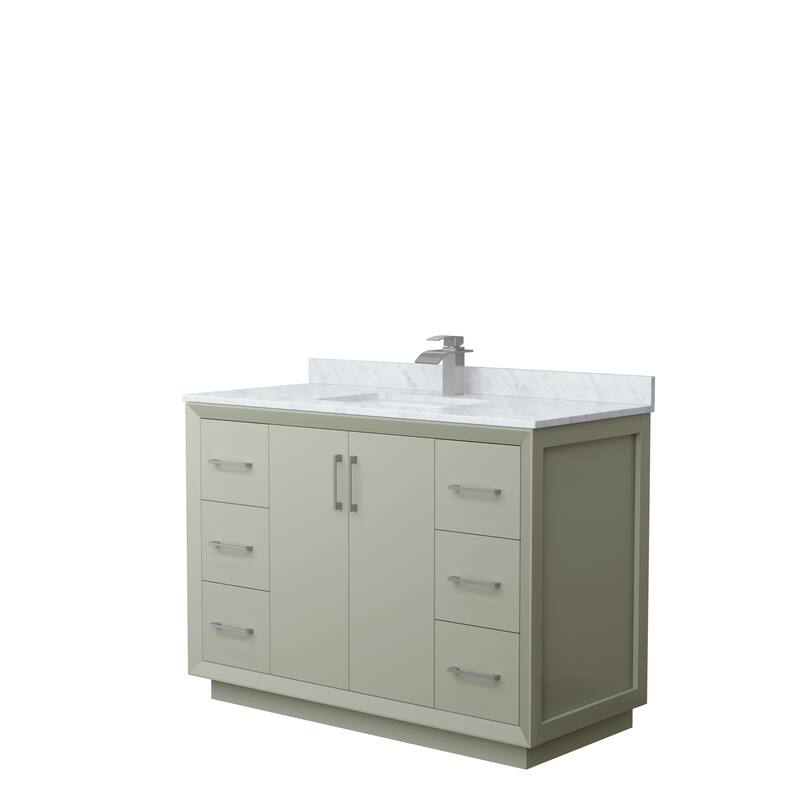 Strada 48-Inch Single Vanity Set, Carrara Marble Top - Light Green, Nickel Trim, Carrara Marble Top