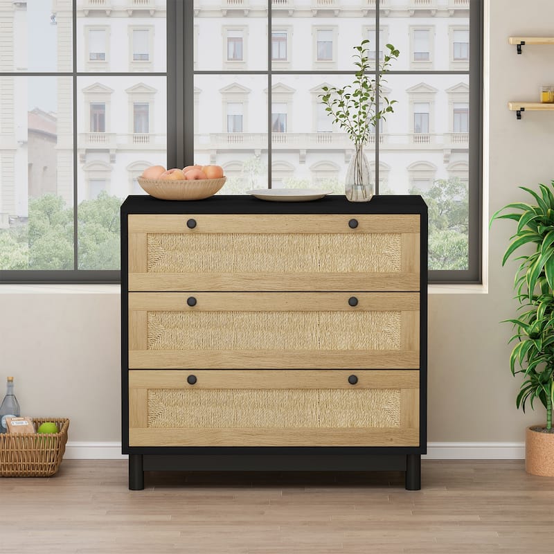 3-Drawer Dresser Modern Chest of Drawers for Bedroom Storage Cabinet - Black