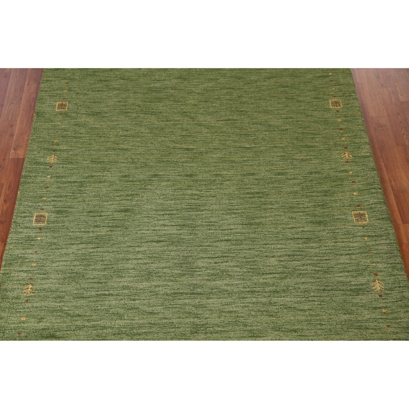 Green Gabbeh Indian Area Rug Hand-Tufted Wool Carpet - 5'3" x 7'7"
