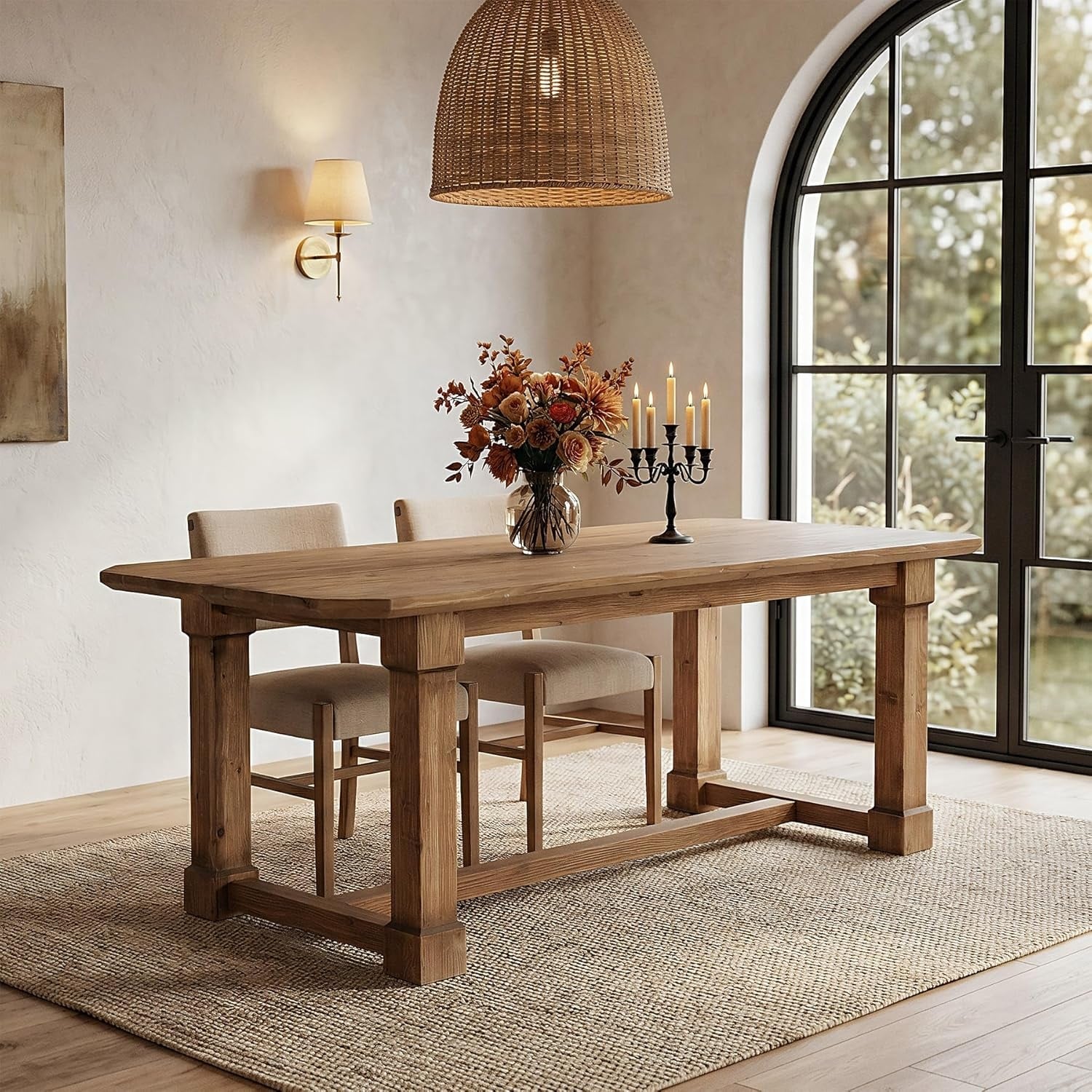 63" Solid Wood Dining Table, Rectangular Kitchen Table, Rustic Wooden Dinner Tables for 4-6 - 63" L × 31.5" W × 29.9" H