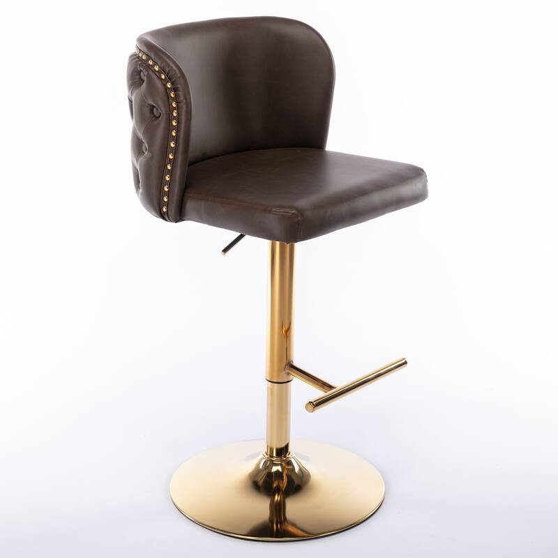 Modern Swivel Barstools, Tufted Back Upholstered Dining Chair, Leather High Bar Chair Adjustable Height, Set of 2