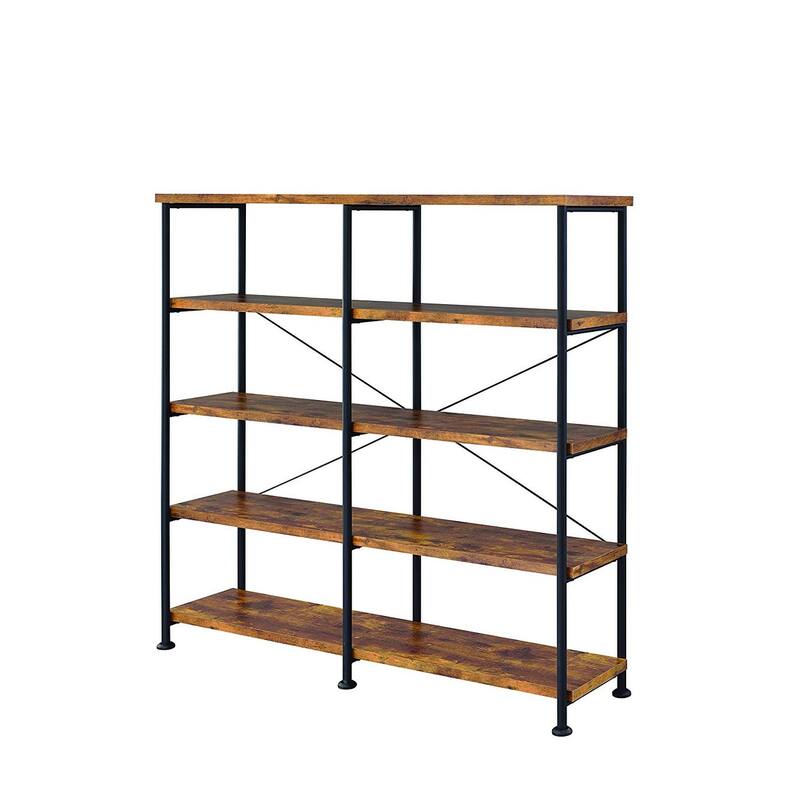 63 Inch Industrial 4 Tier Shelf Bookshelf, Particleboard, Metal Frame, Brown, Black - 63 H x 14.25 W x 60 L