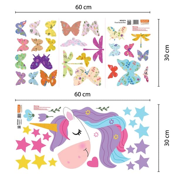 dimension image slide 0 of 3, Walplus Magical Unicorn Butterflies Children Wall Sticker Nursery Decor