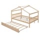 preview thumbnail 5 of 6, Full Size House Shaped Platform Bed Frame with Trundle, Natural