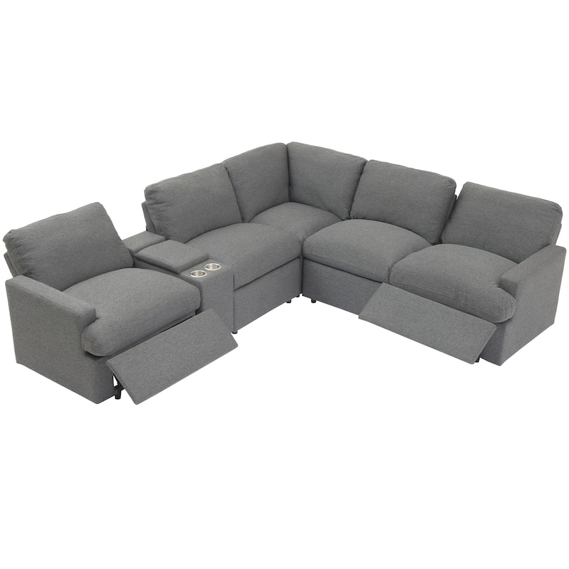 Roomfitters Power Recliner Corner Sofa with Storage Box, Cup Holders, USB Ports, and Power Socket, Perfect for Home Theater