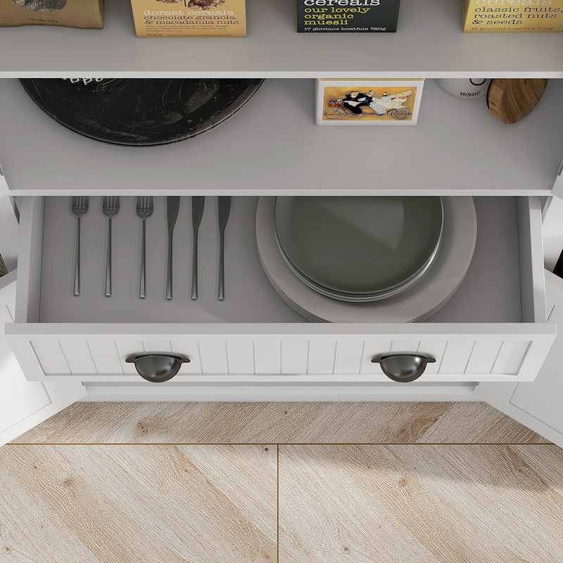 72" Kitchen Pantry, Tall Storage Cabinet, Freestanding Cupboard with Drawer, Doors and Adjustable Shelves, White