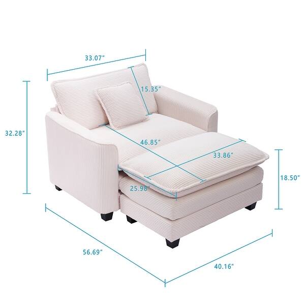 dimension image slide 2 of 4, Organnice 40" Chenille Lounge Chair for Reading, Modern Couch Cozy Sofa Bed with Ottoman, Living Room Single Sofa Accent Chair