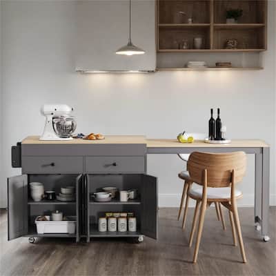 74.5" Rolling Kitchen Island w/ Extendable Top,Spice Rack and Drawers