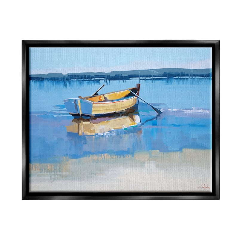 Stupell Row Boat on Blue Coastal Shore Beach Landscape Floater Frame