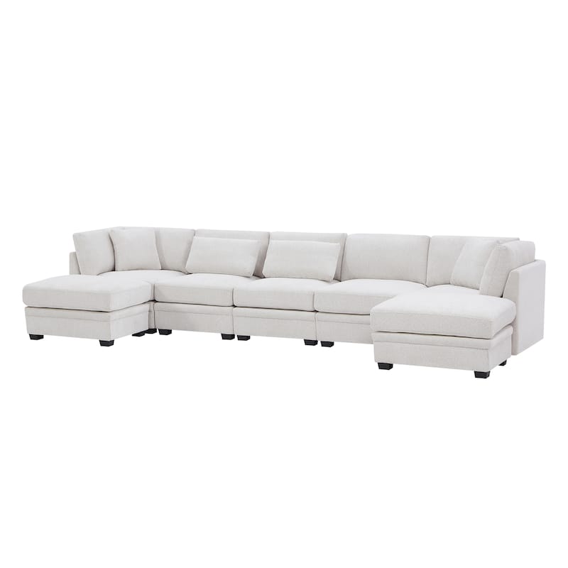 Christopher Knight Home - Modular Comfort Reversible Fabric Sectional Sofa with Ottoman, Beige (7-Piece Set)