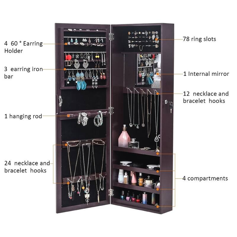 Wall Mounted Storage Jewelry Armoire Cabinet with Led Light