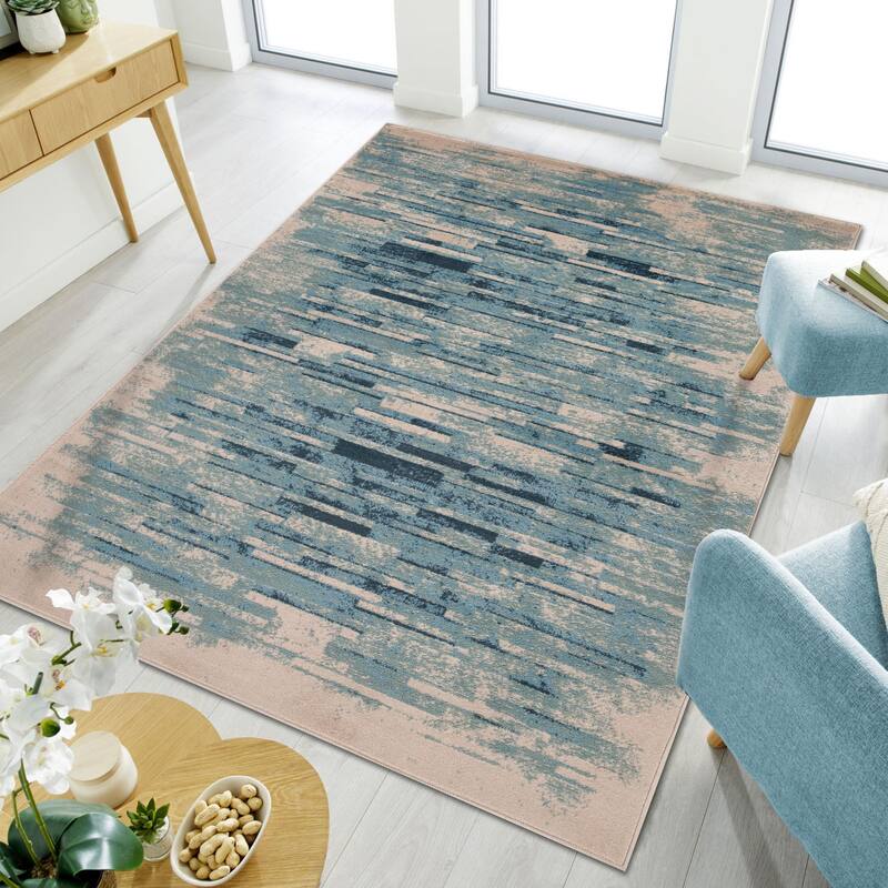 Superior Contemporary Distressed Abstract Indoor Area Rug - 7' X 9' - Blue