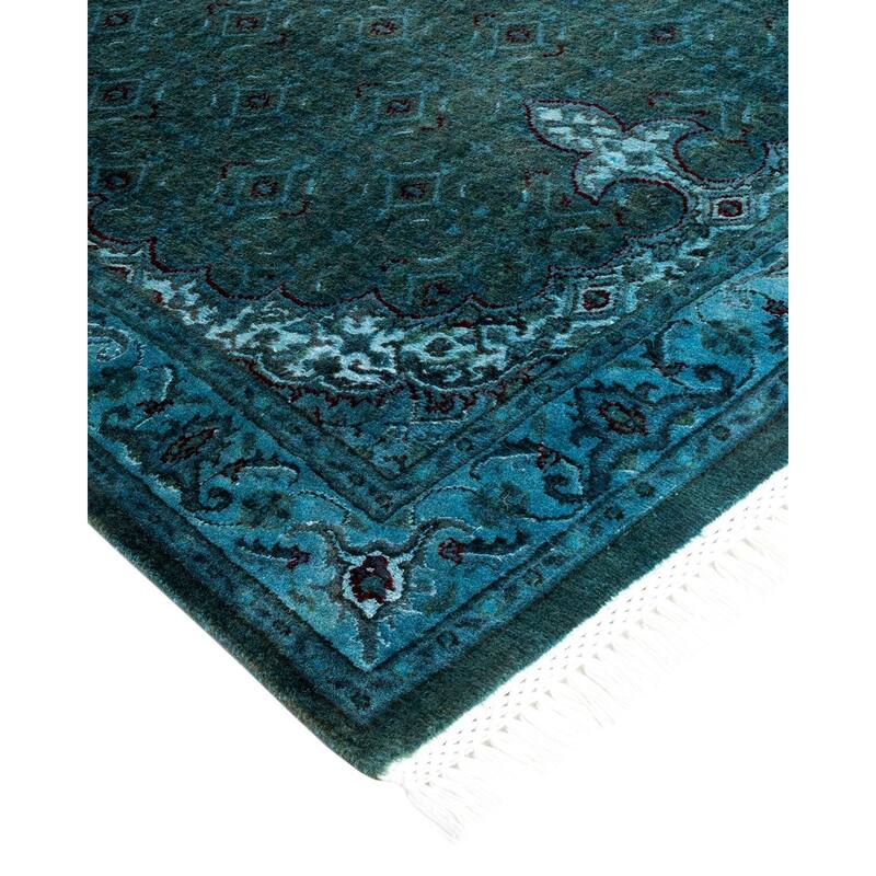 Overton Hand Knotted Wool Vintage Inspired Modern Contemporary Overdyed Blue Runner Rug - 2' 6" x 8' 6"
