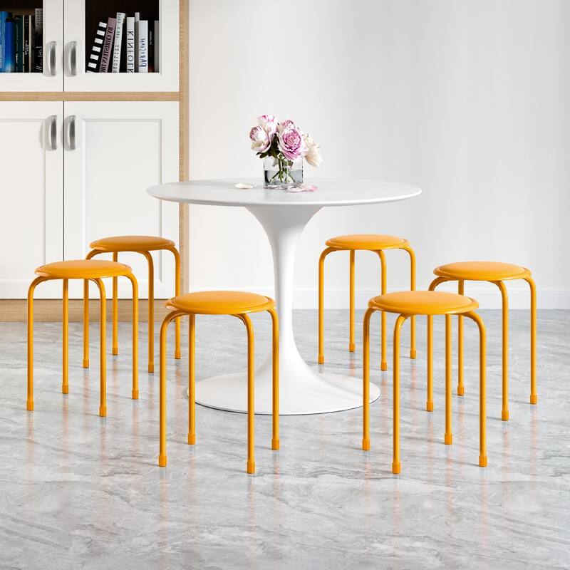 VECELO 6-Pack Stacking Stools for Living Room Backless Round Stools Set Indoor Outdoor Use with Metal Frame & Non-Slip Feet