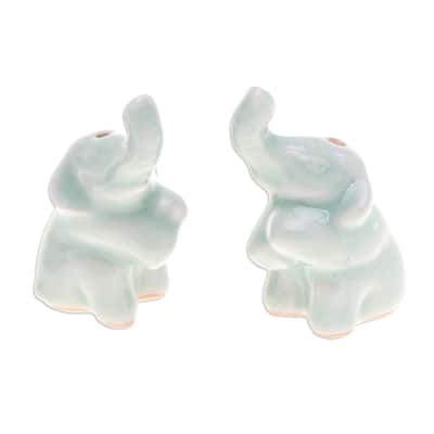 Novica Handmade Elephant Enchantment Celadon Ceramic Incense Holder