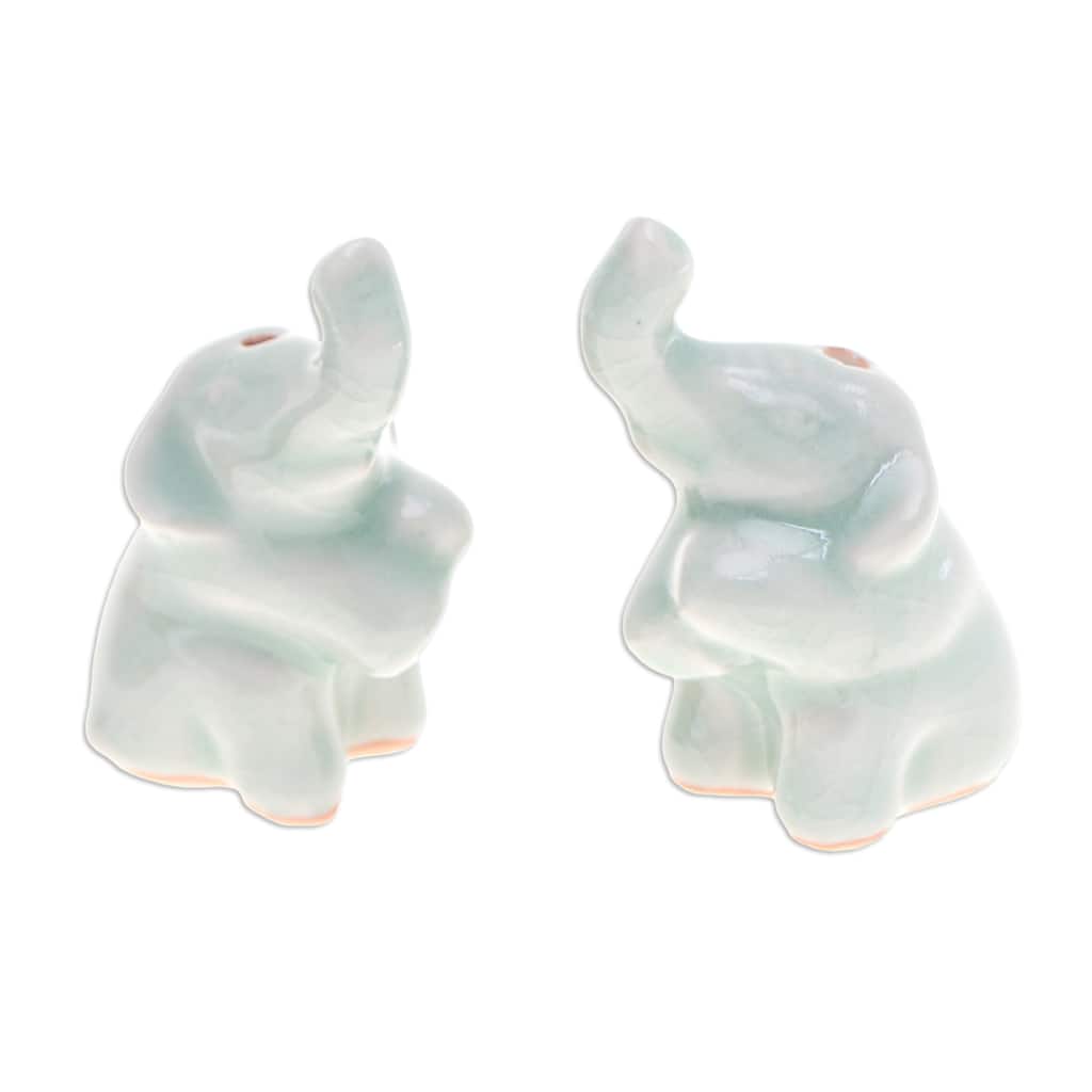 Novica Handmade Elephant Enchantment Celadon Ceramic Incense Holder