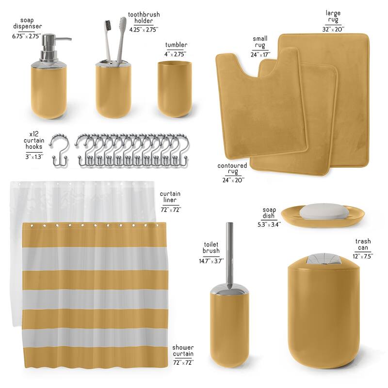 Clara Clark 23 Piece Complete Bathroom Accessories Kit With Shower Curtain and Rug Set