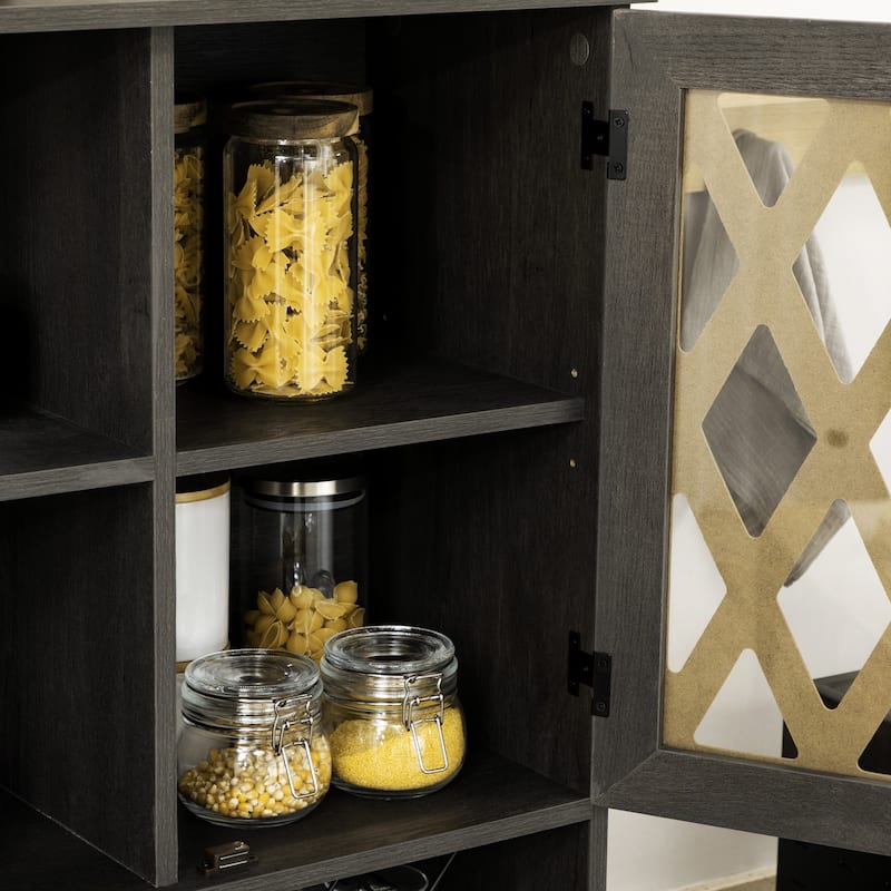 HOMCOM 72" Kitchen Pantry, Buffet with Hutch, Cupboard for Microwave, 2 Door Cabinets, Wine Glasses Rack and 12-Bottle Wine Rack