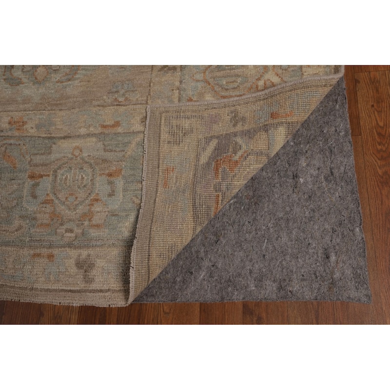Beige Floral Oushak Turkish Area Rug Hand-Knotted Wool Carpet - 9'0"x 11'9"