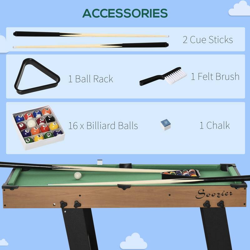 Soozier 38'' Foldable Mini Billiards Tabletop Game, Pool Table Set Fun for Whole Family Game Room Man Cave