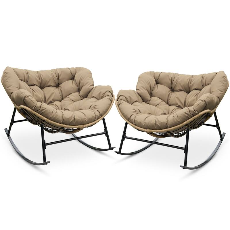 FINCATI Indoor Deep-seating Rocking Papasan Chair, Rocking Chair Outdoor, 450 lbs Outdoor Rocking Chair, Oversized Rocker Chair