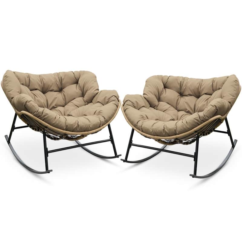 FINCATI Outdoor Rocking Papasan Chair, Rocking Chair Outdoor, 450 lbs Indoor Oversized Rocking Papasan, Comfy Rocking Egg Chair
