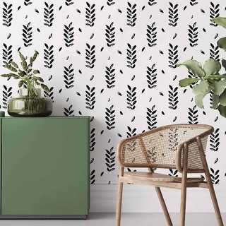 Black and White Leaves Peel and Stick Removable Wallpaper 9883 - Bed ...