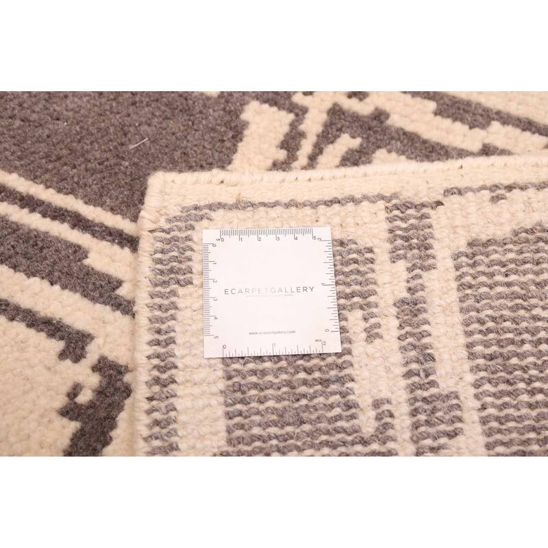 ECARPETGALLERY Hand-knotted Tangier Cream, Dark Grey Wool Rug - 5'3 x 7'10