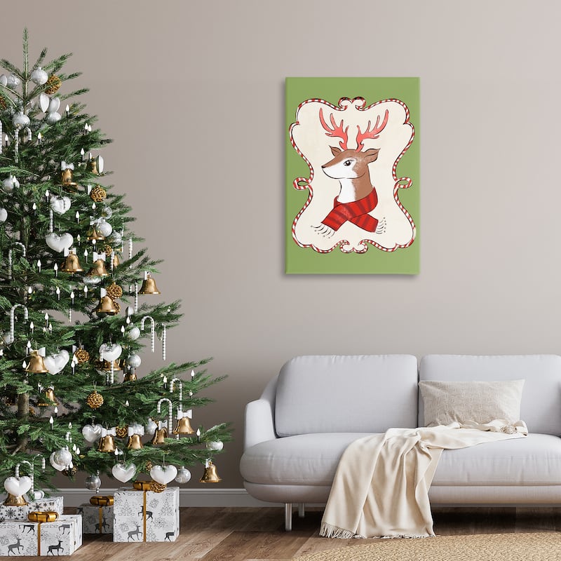 Stupell Festive Winter Deer in Scarf Canvas Wall Art Design By Hannah Moren