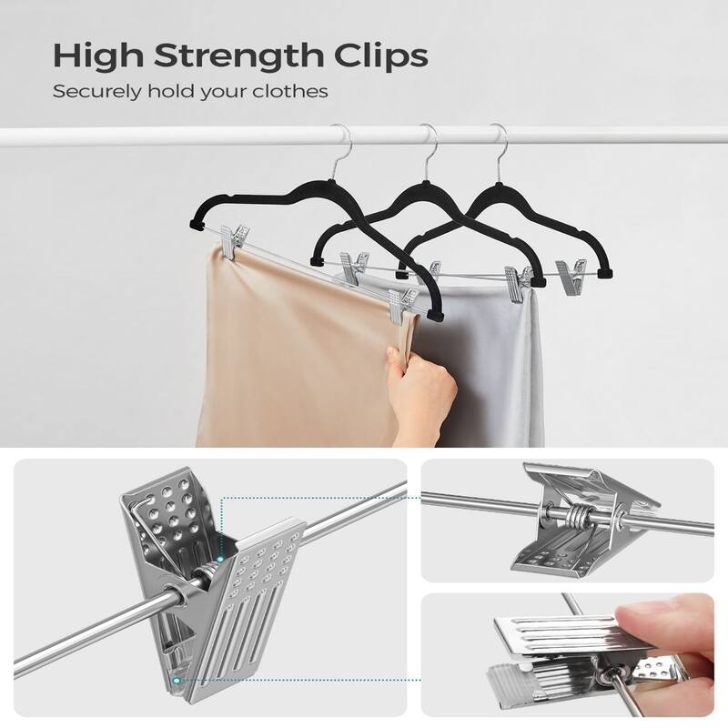 Modern Plastic Non-Slip Velvet Clothes Hangers with 2 Adjustable Clips Suitable for Trousers and Skirts