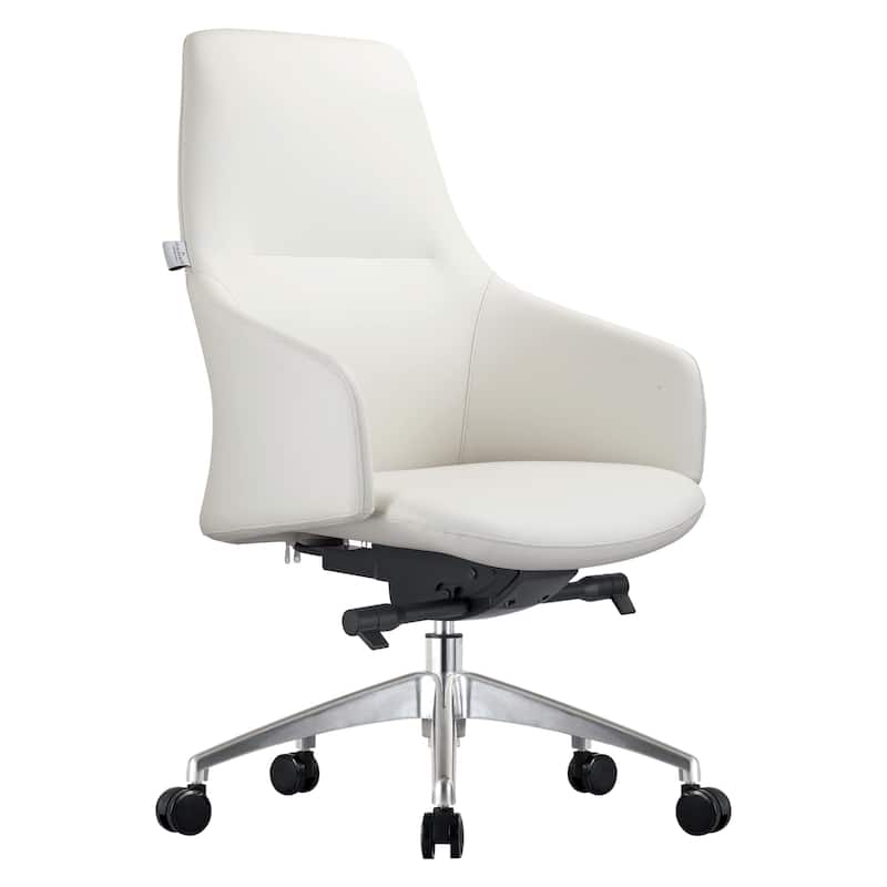 LeisureMod Celeste Office Chair in Upholstered Leather and Iron Frame - White