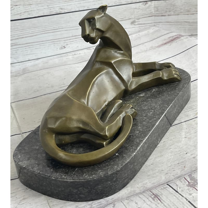Handcrafted Henry Moore Mountain Lion Bronze Sculpture Marble Base Figurine