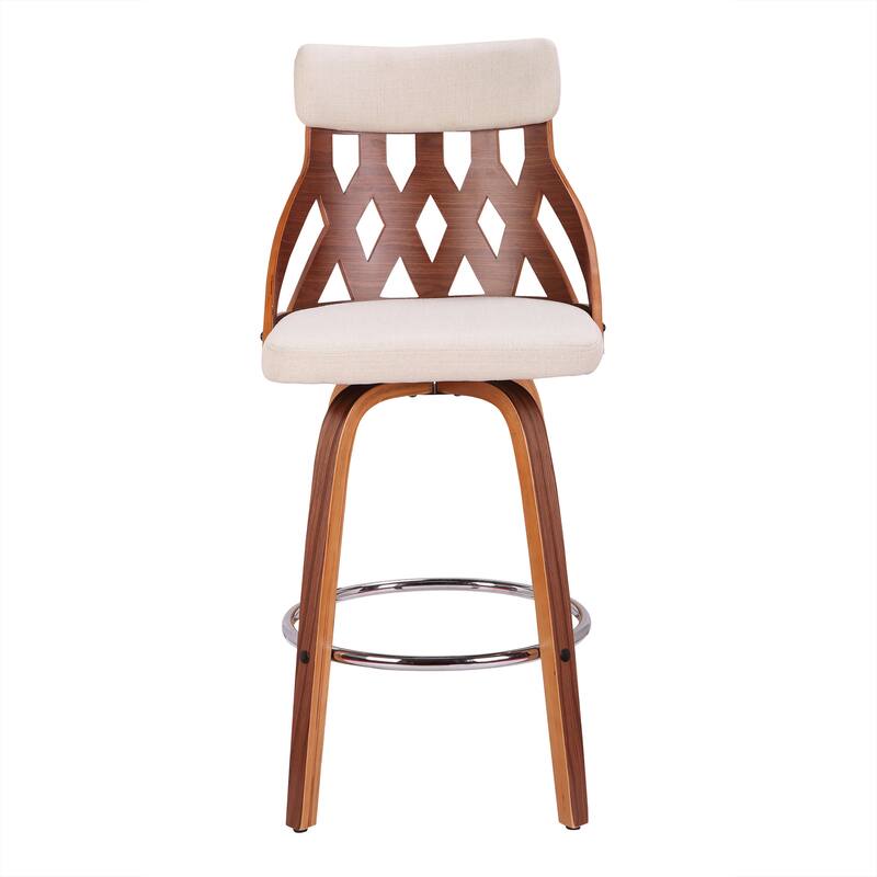 York Mid-Century Modern 26" Counter Stool in Wood and Fabric