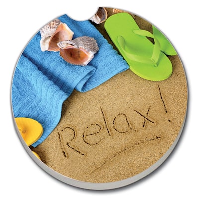 Counterart Absorbent Stoneware Car Coaster, Relax, Set of 2 - 2.5