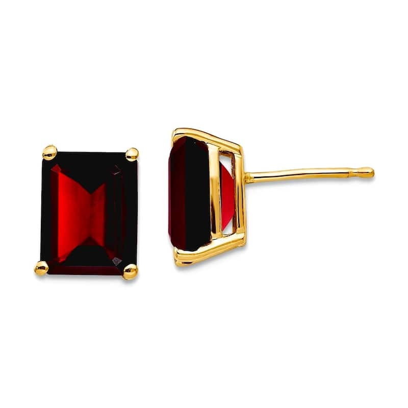 Curata 14k Yellow or White Gold 9x7mm Emerald Cut Natural Gemstone Earrings