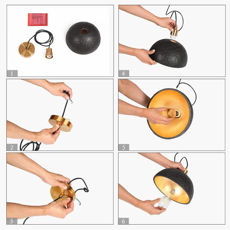 Ampla Modern Farmhouse 1-light Dome Pendant Light Black Gold Dimmable Kitchen Island Lighting