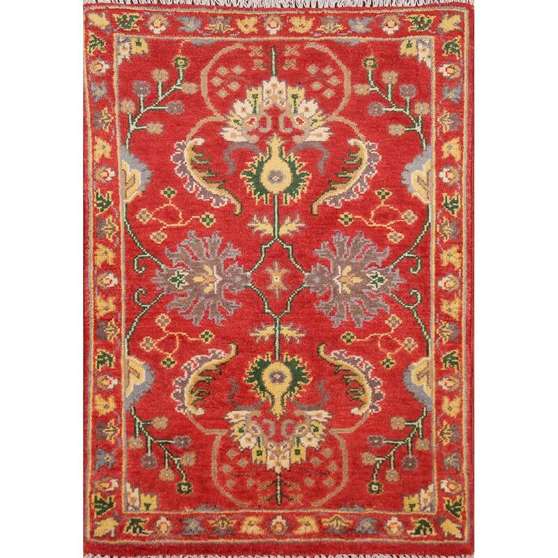 Kazak Oriental Foyer Rug Handmade Red Floral Wool Carpet - 2'0" x 3'0"