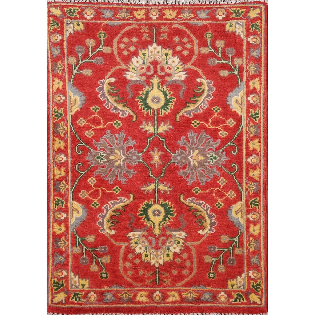 Kazak Oriental Foyer Rug Handmade Red Floral Wool Carpet - 2'0" x 3'0"