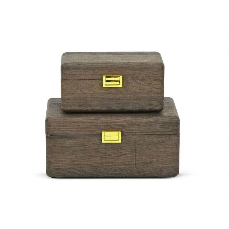 Sable Set of 2 Wooden Boxes with Gold Handles